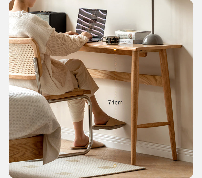 Solid Oak & Cherry Wood Narrow Office Desk - Compact Workspace Solution for Small Spaces & Home Offices