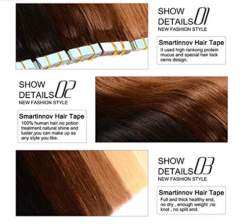 Smartinnov Tape Hair Extensions #2 Dark Brown - 20pcs 22in Body Wave Human Hair Tape-in Extensions (60g) - Soft Wavy Real Hair for Volume & Length - Perfect for Weddings, Parties & Daily Styling