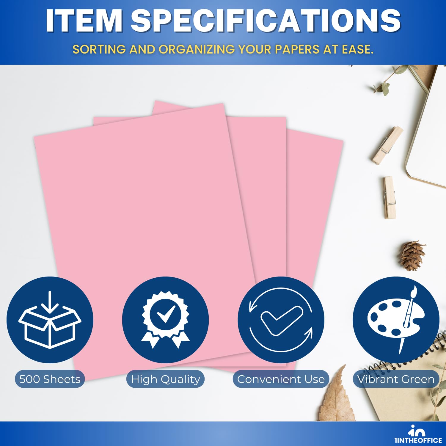 1InTheOffice Pink Copy Paper - 500 Sheets, 8.5