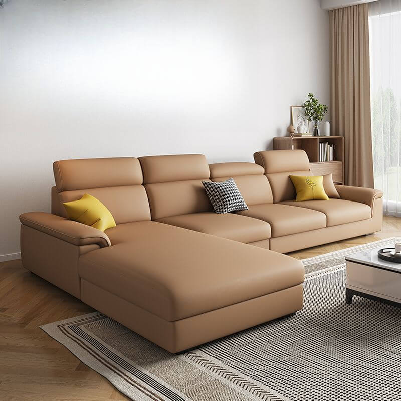 L Shape Sofa Chaise Sectional - 4 Seater 3 Piece Set with Pillow Top Arm & Chaise (Grey/Azure) - Left Hand Facing Modern Living Room Furniture for Small Spaces & Apartments