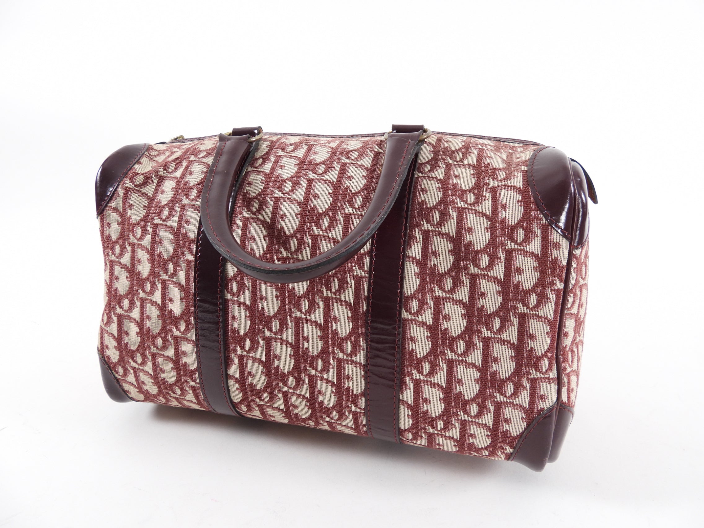Christian Dior Oblique Logo Boston Bag in Burgundy - Luxury Crossbody Handbag for Women, Perfect for Work, Travel & Evening Events