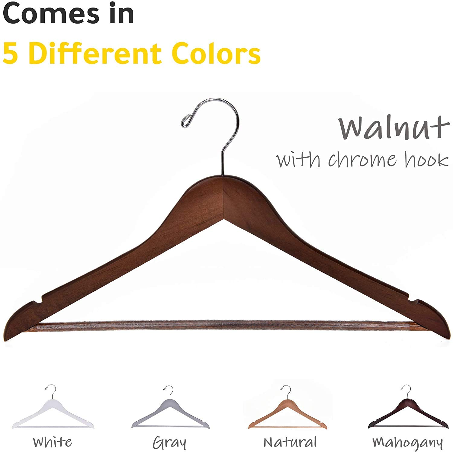 Premium Solid Wooden Hangers 80-Pack - Natural Walnut Wood Coat Hangers with Chrome Hooks for Clothes, Jackets & Suits | Heavy Duty Slightly Curved Design for Wardrobe Organization | Perfect for Home, Closet, Laundry Room & Retail Stores