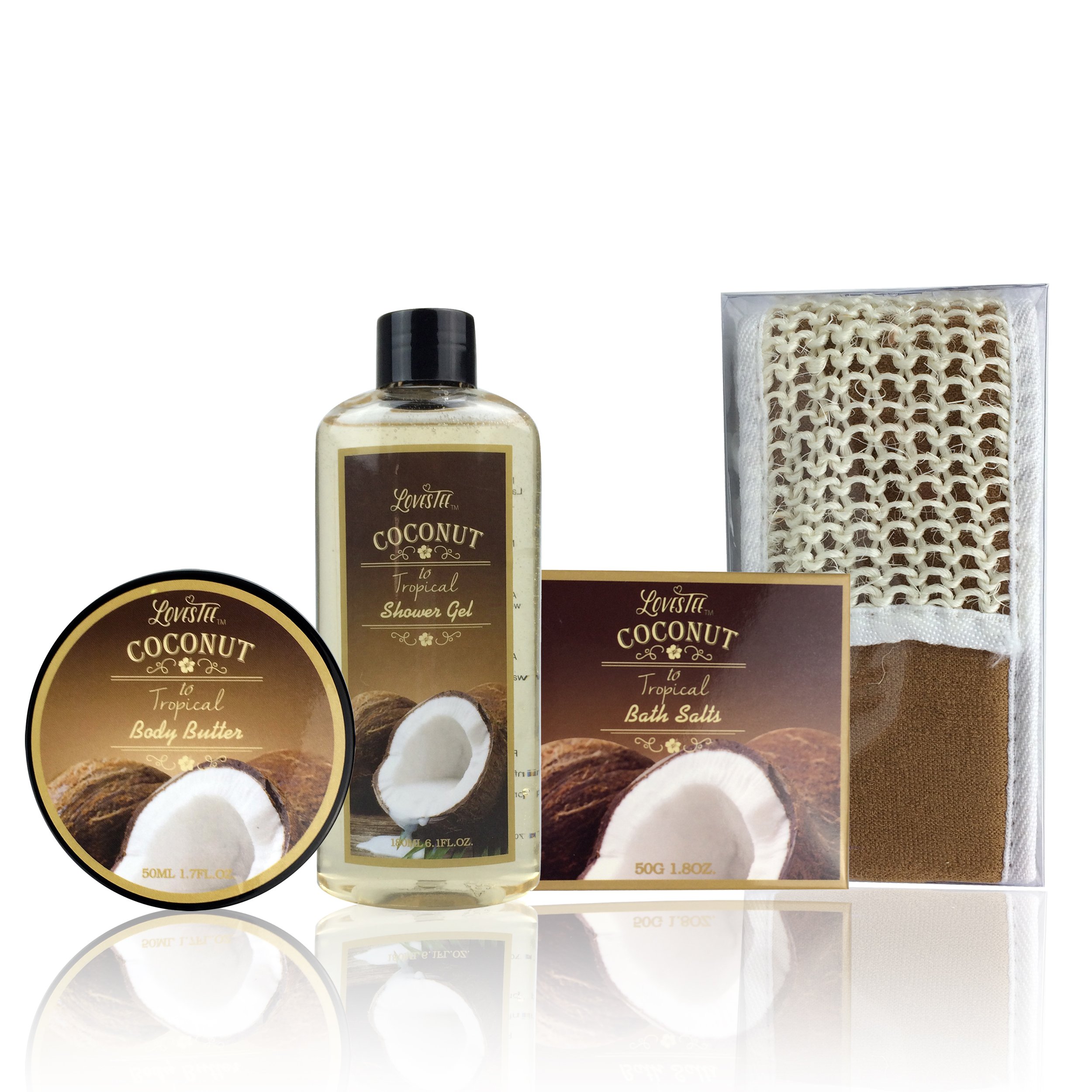 Luxury Mother's Day Spa Gift Basket - Coconut Scented Bath & Body Set with Shower Gel, Lotion, Scrub, Butter, Bath Salts & Loofah | Perfect for Relaxation, Self-Care & Pampering Gifts