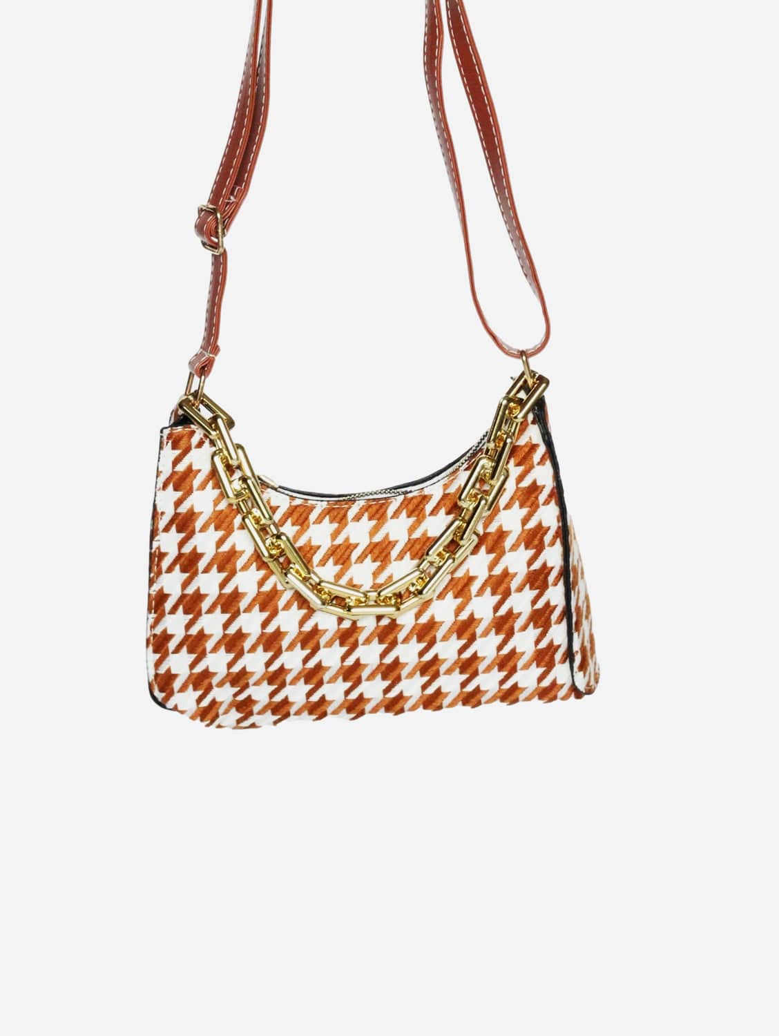 Cassia Houndstooth Mini Shoulder Bag for Women - Tan Crossbody Purse | Perfect for Work, Travel & Everyday Use