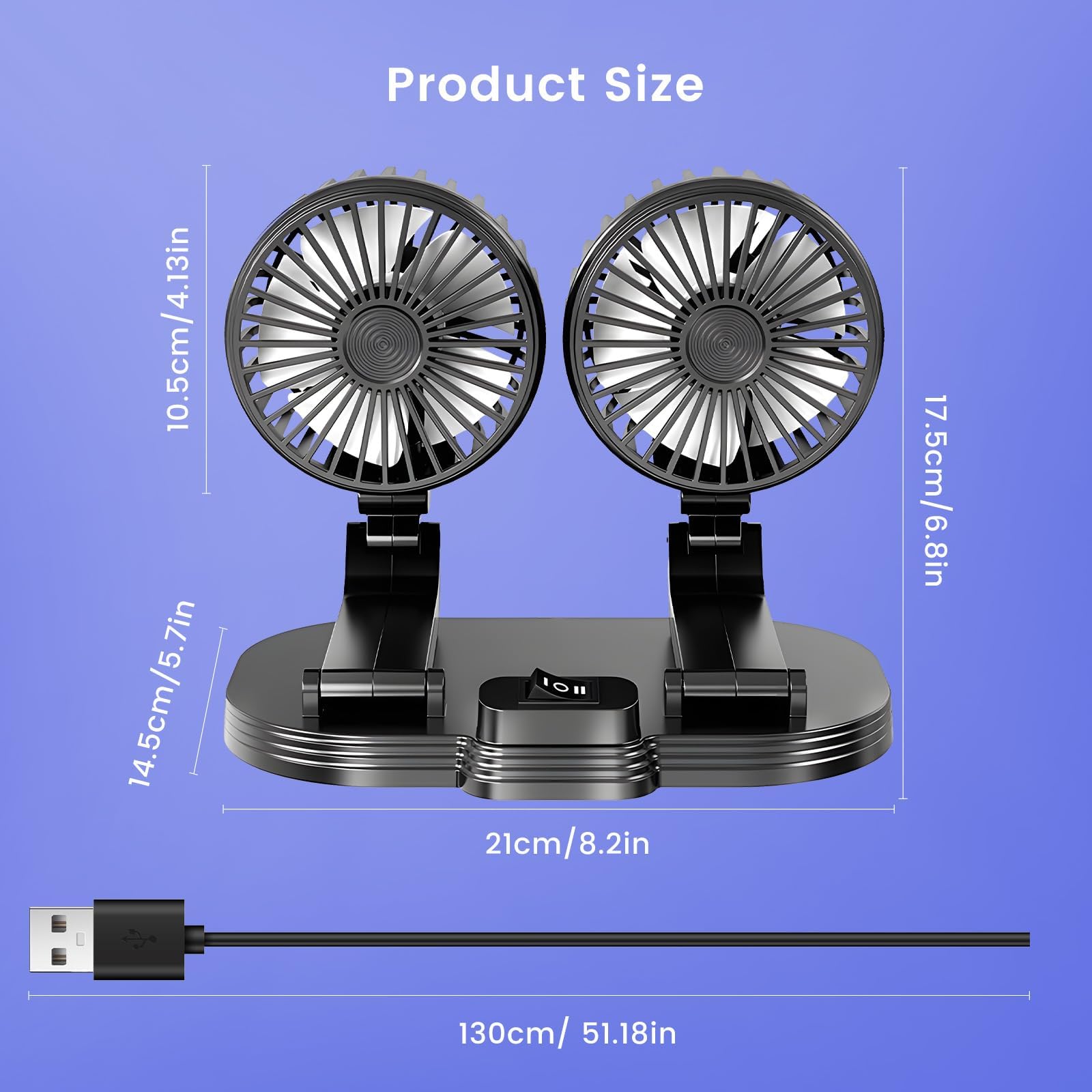 2024 Upgraded Dual Head USB Car Fan - 360° Rotatable Portable Cooling Fan for Dashboard, SUV, RV, Truck, Boat & Home Office | Perfect for Summer Travel, Work & Indoor Use