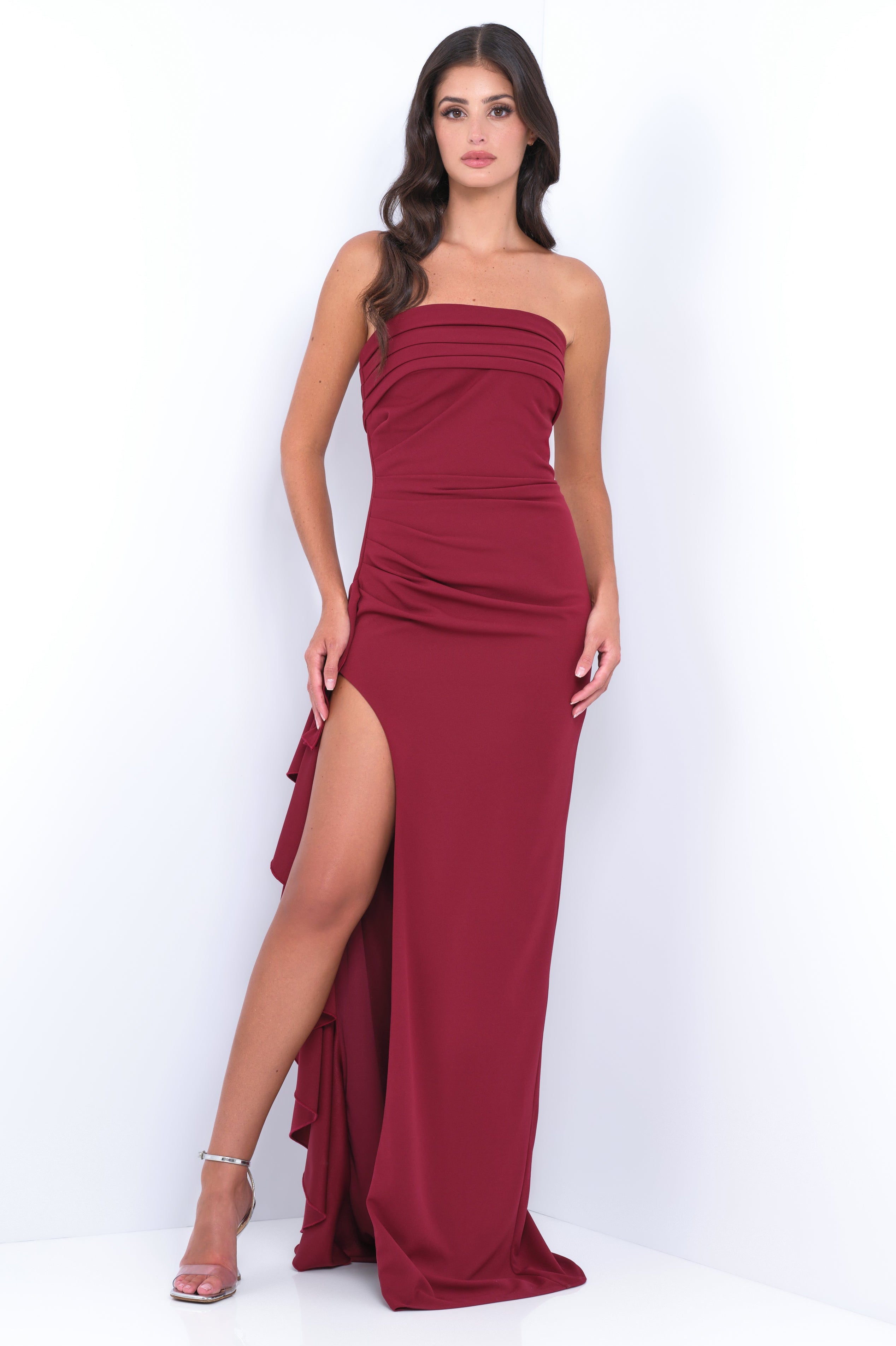 Elegant Marie Strapless Maxi Dress in Burgundy - Perfect for Summer Weddings, Beach Vacations & Evening Parties