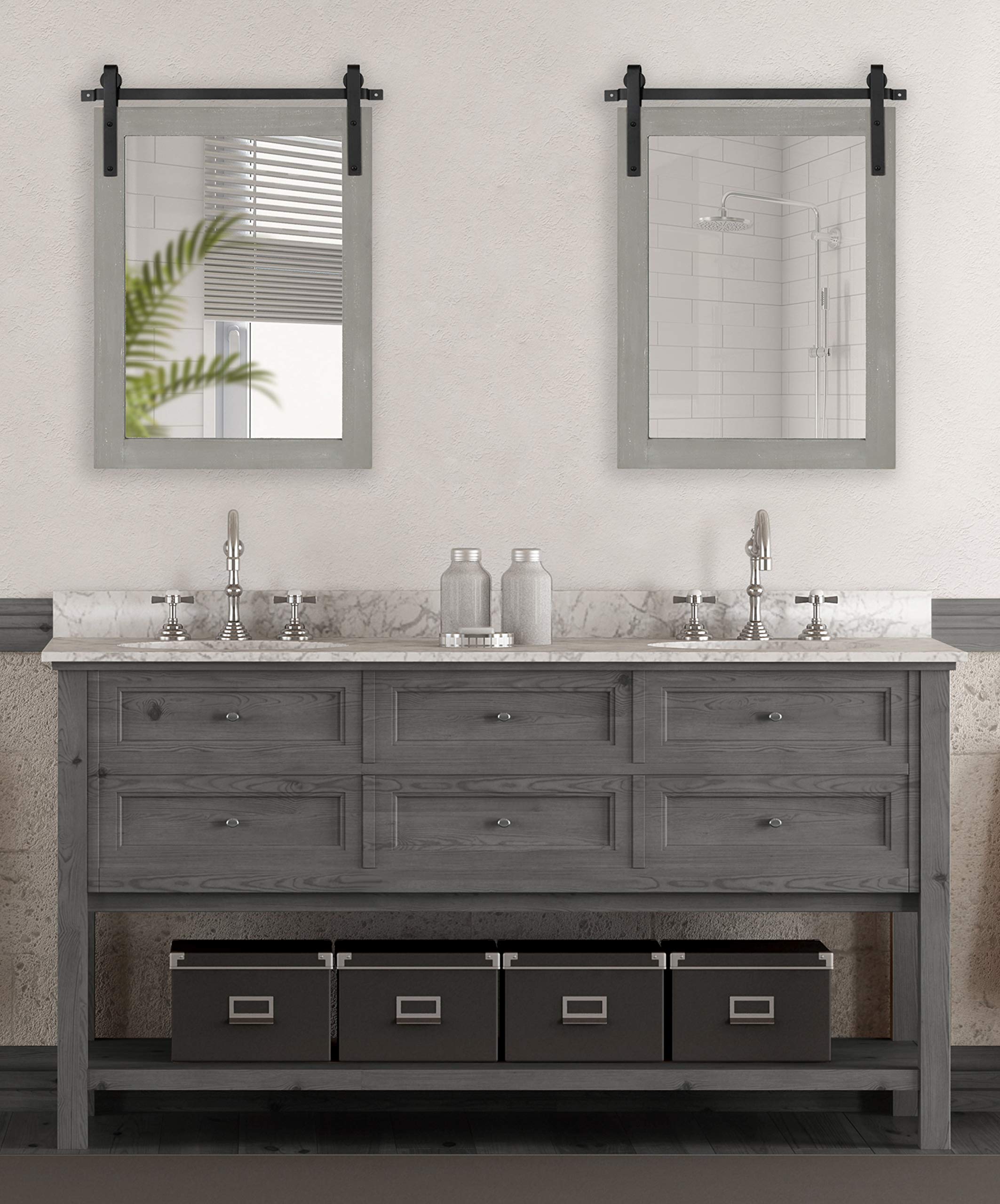 Kate and Laurel Cates Farmhouse Wood Framed Wall Mirror - 18x26 Inches Rustic Gray Barn Door Style Mirror - Perfect for Living Room, Bedroom, Entryway & Farmhouse Decor