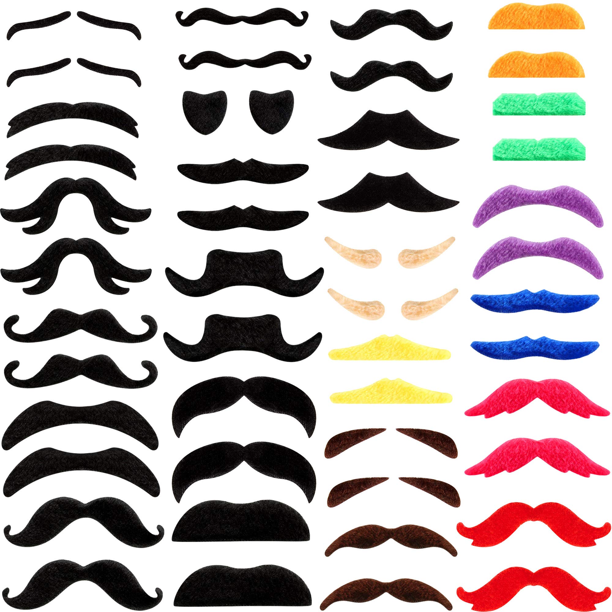48 Pieces Self-Adhesive Fake Mustaches - Novelty Costume Mustaches for Halloween, Masquerade & Fiesta Parties - Perfect for Dress-Up, Cosplay & Themed Events