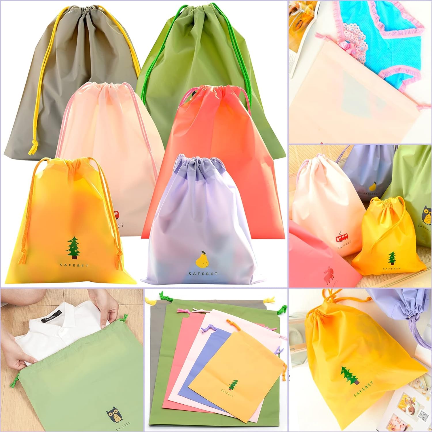 6-Piece PE Plastic Folding Sports Bags Set - Waterproof Drawstring Storage Bags for Travel, Gym, Home Organization & Clothes Storage | Compact & Lightweight for Sports Equipment, Laundry & Outdoor Activities