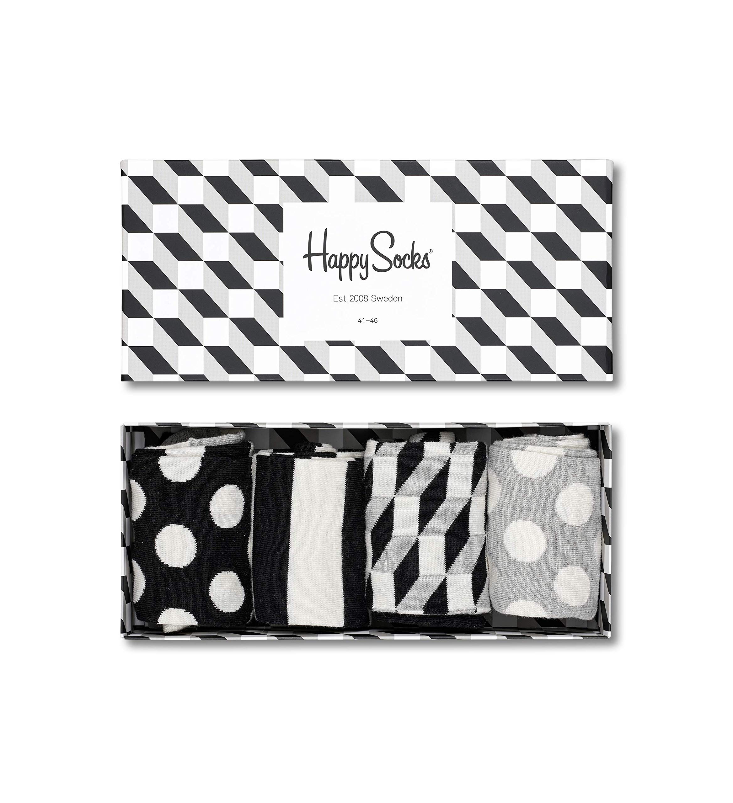 Happy Socks 4-Pack Colorful Fun Gift Set for Men & Women - Black, White, Grey, Green, Red - Perfect for Gifting, Casual Wear & Fashion Accessories