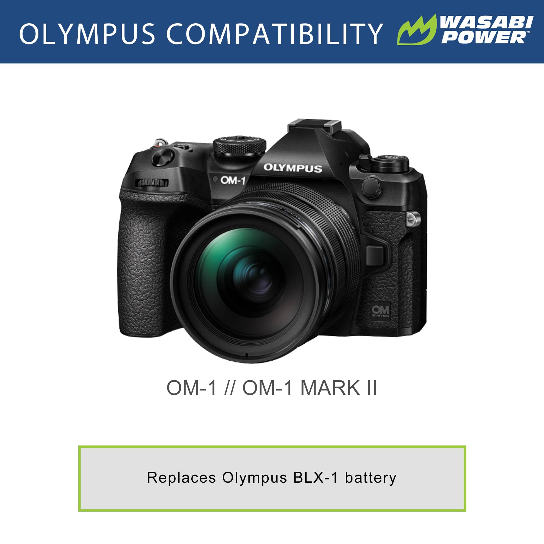Wasabi Power Replacement Battery for Olympus BLX-1 & OM System OM-1/OM-1 Mark II - High Capacity Camera Battery for Travel, Wildlife & Professional Photography