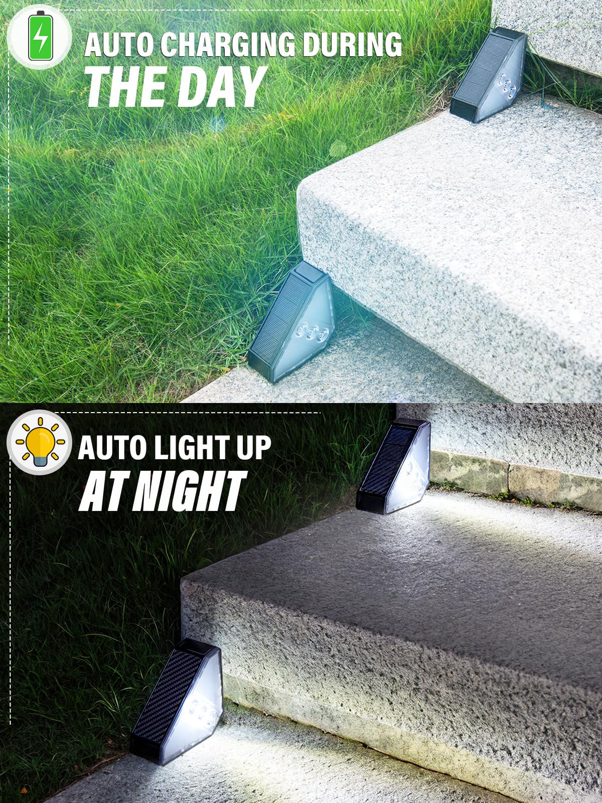 ROSHWEY 10 Pack Solar Step Lights for Outdoor Stairs - Waterproof Triangle Deck Lights with Cool White LED - Solar Powered Pathway Lighting for Front Porch, Backyard, Patio, Garden & Walkways - Perfect for Nighttime Safety and Landscape Decor