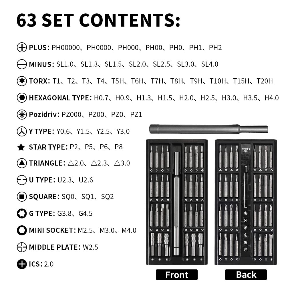 63 in 1 Precision Screwdriver Set - Professional Electronics Repair Tool Kit for iPhone, Android, Watch, Laptop, PC & Game Console - Multi-Bit Screwdriver Kit with Magnetic Tips - Perfect for Home DIY Repairs & Tech Maintenance