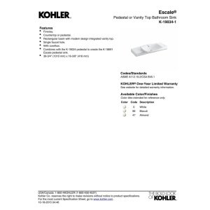 Kohler K-19034-1-47 Escale Vanity Top with Basin in Almond - Perfect for Bathroom Renovation & Modern Home Decor