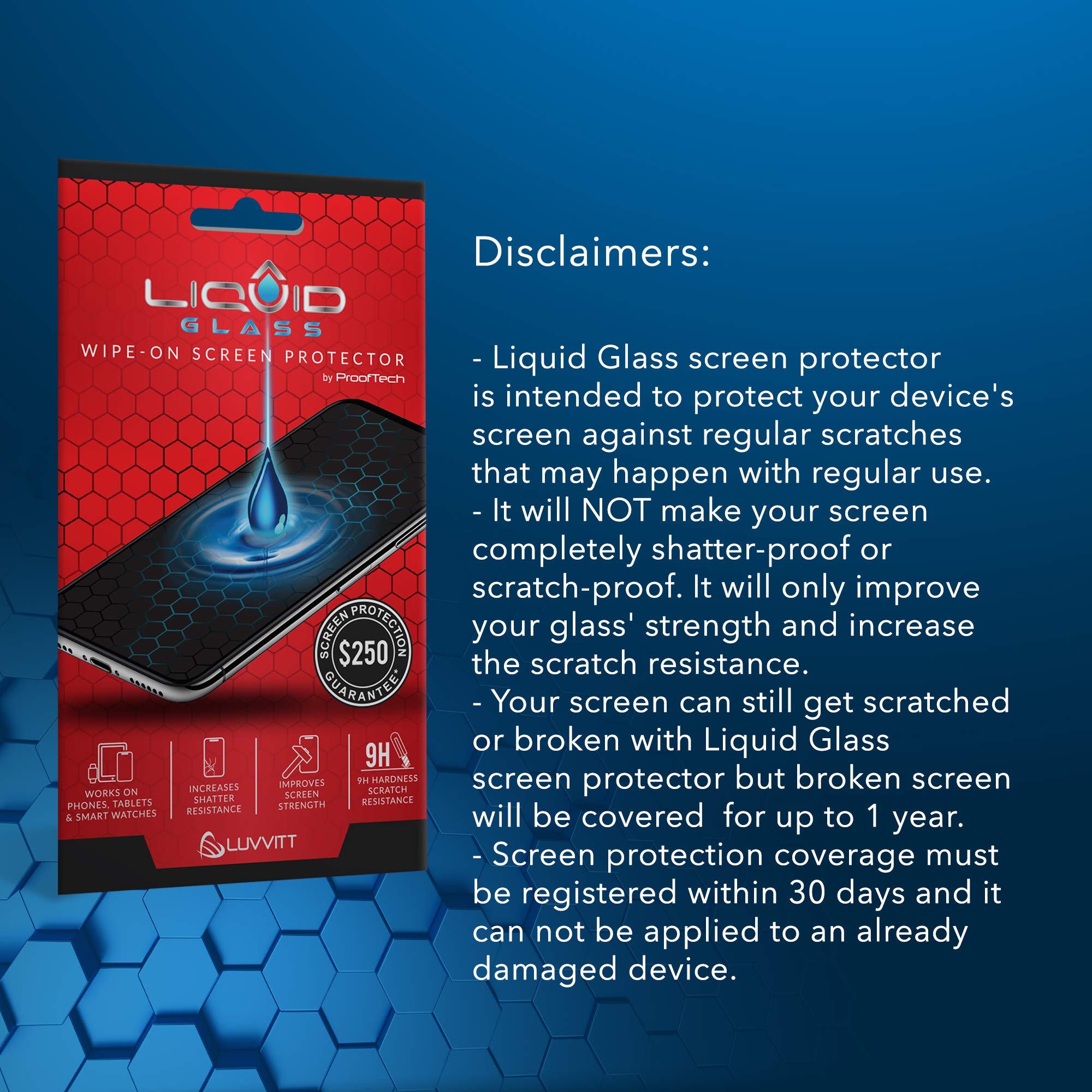 Liquid Glass Screen Protector with $250 Warranty - Scratch & Shatter Resistant Nano Coating for iPhone, Samsung, iPad & Smartwatches | Universal Fit, Easy Application | Perfect for Outdoor, Work & Travel Protection