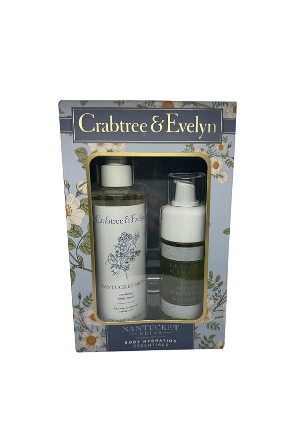 Crabtree & Evelyn Nantucket Briar Hydrating Body Gift Set - 8.1oz Body Mist & 4oz Body Oil - Luxurious Moisturizing Skincare for Dry Skin - Perfect for Spa Day, Self Care & Gifts