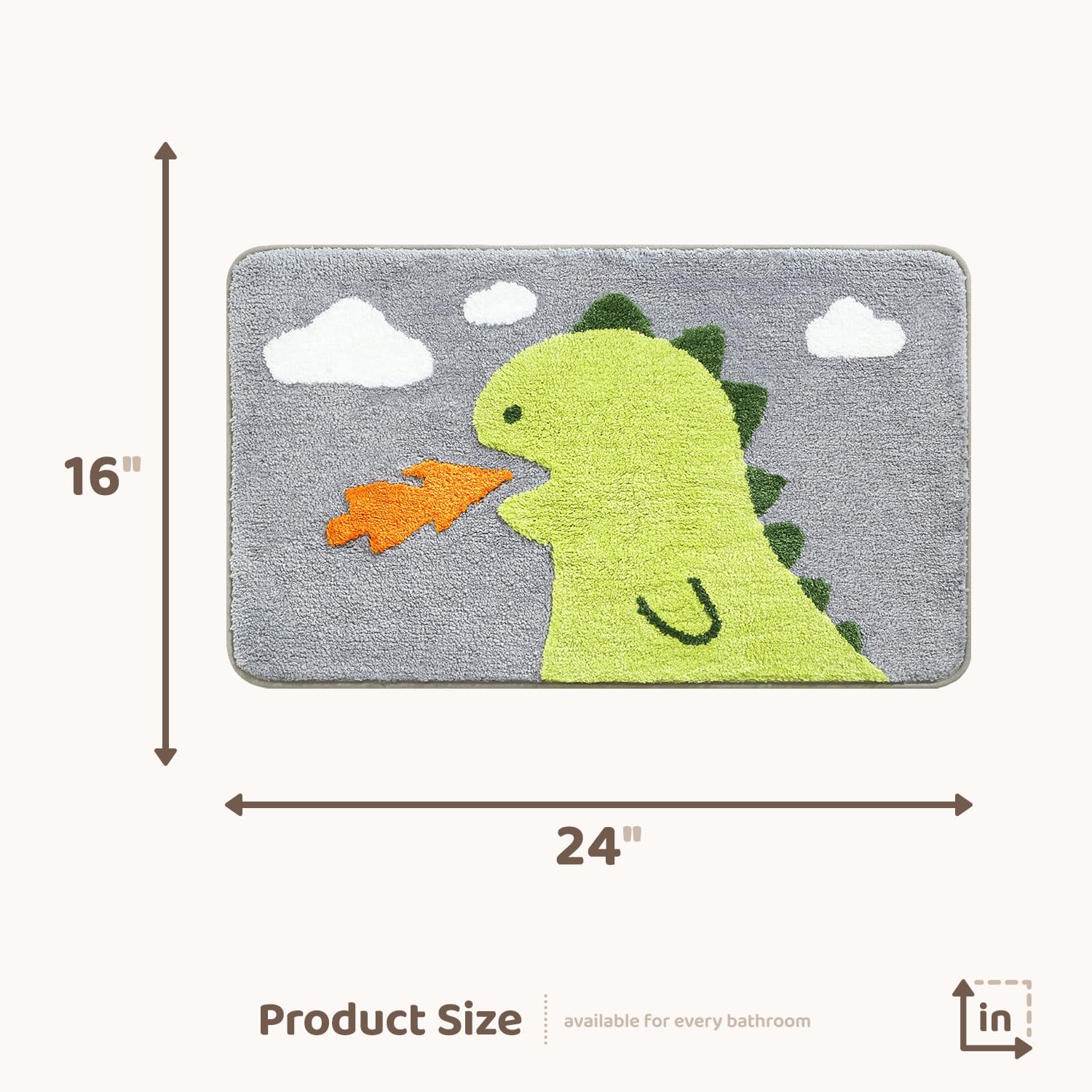 **Molesun Dinosaur Non-Slip Bath Mat – Soft Plush Microfiber Shower Rug, Super Absorbent Thick Shaggy Floor Mat for Bathroom, Bedroom, Kitchen – Machine Washable, 16