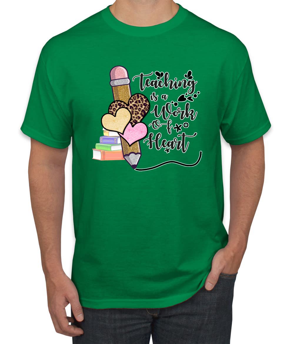Wild Bobby Teaching is a Work of Heart Pop Culture Men's Graphic T-Shirt - Funny Teacher Appreciation Gift for Educators, Dad & Graduates - Perfect for School, Work & Casual Wear