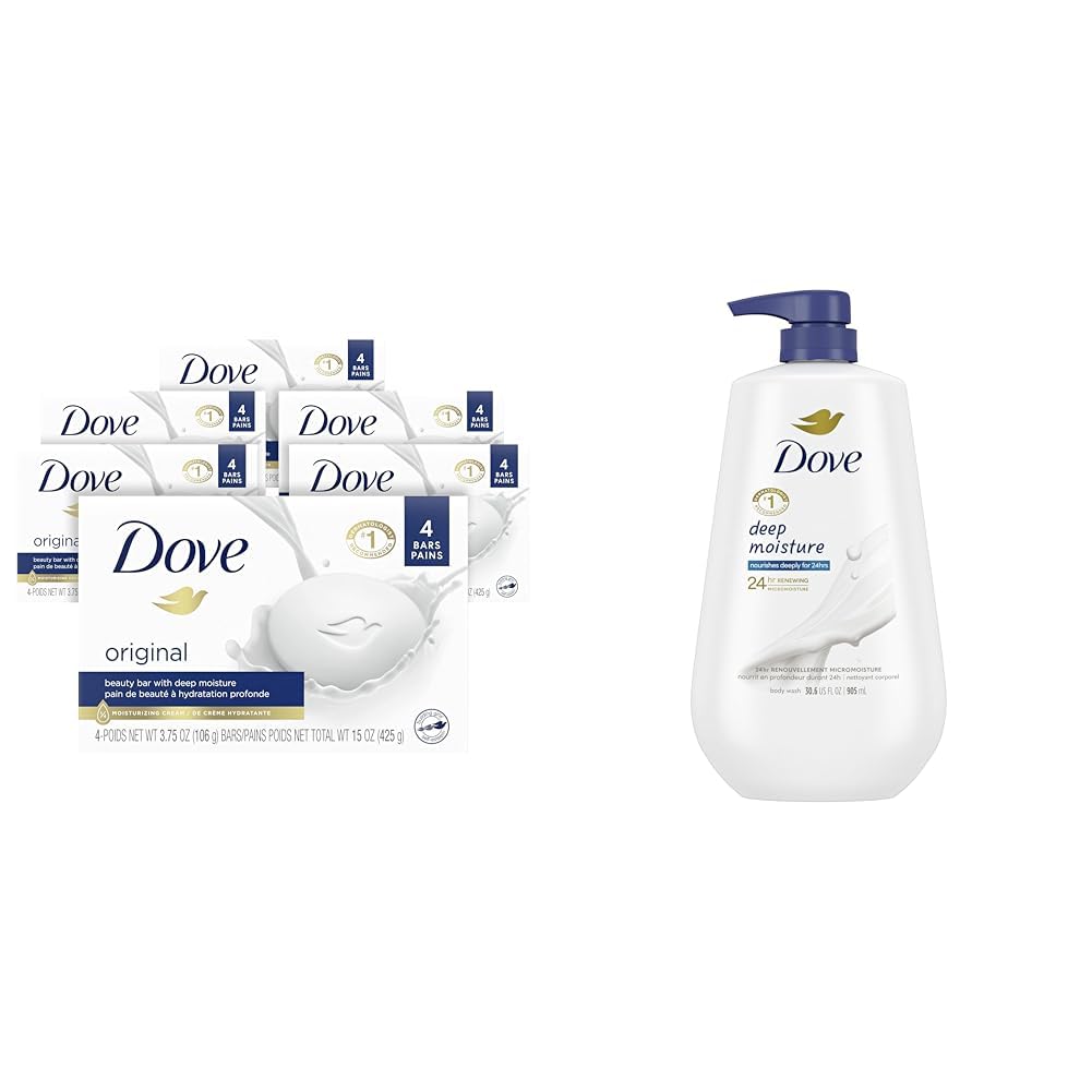 Dove Beauty Bar Original 24 Count Deep Moisture Body Wash 30.6 oz - Gentle Cleansing for Dry Skin, Nourishing Shower Soap for Daily Use - Perfect for Home, Gym & Travel