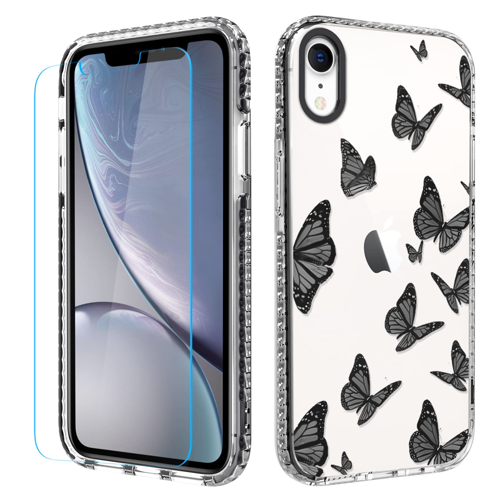 Cute Black Butterfly TPU Phone Case with Screen Protector for iPhone XR - Soft Protective Cover, Slim Fit, Shockproof, Scratch Resistant | Perfect for Everyday Use, Work, and Travel