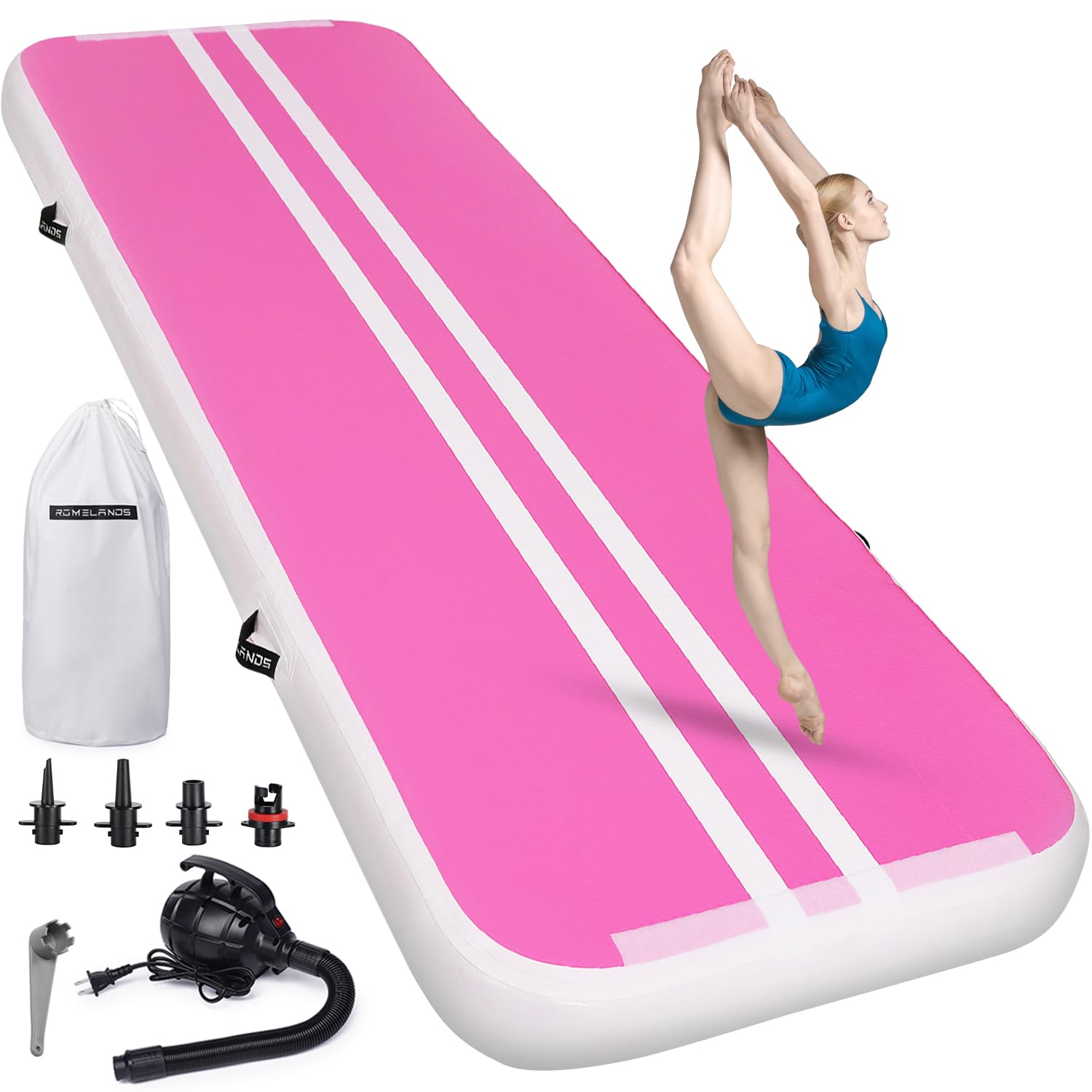 Inflatable Air Gymnastics Mat 10ft/13ft/16ft - Thick 4 Inch Tumbling Training Mat with Electric Pump for Home Gym, Cheerleading, Beach & Outdoor Exercise - Perfect for Gymnastics Practice, Yoga, Kids Play & Fitness Workouts