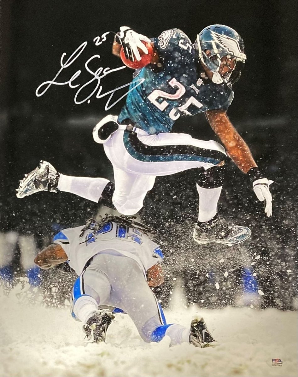 LeSean McCoy Autographed 16x20 Philadelphia Eagles Snow Game Hurdle Photo - PSA/DNA Certified - Perfect for Eagles Fans, Sports Memorabilia Collectors & Man Cave Decor