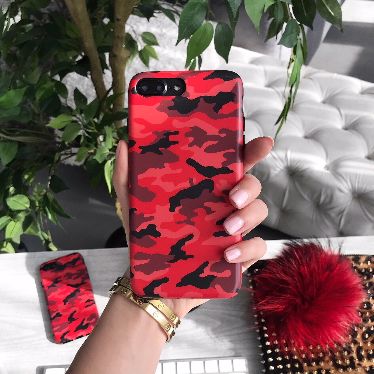 Red Camo iPhone Case - Durable Protective Cover for iPhone 12/13/14/15 - Military Style Camouflage Design - Perfect for Outdoor, Hunting, and Adventure Enthusiasts