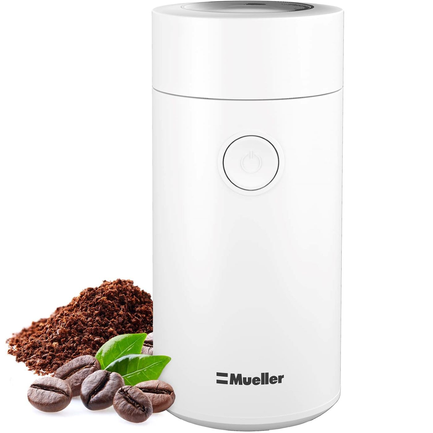 Premium MuellerLiving Electric Coffee Grinder for Spice, Nut, Herbs & Coffee Beans - Stainless Steel Blades, Fast & Quiet, White - Perfect for Home, Kitchen & Coffee Enthusiasts