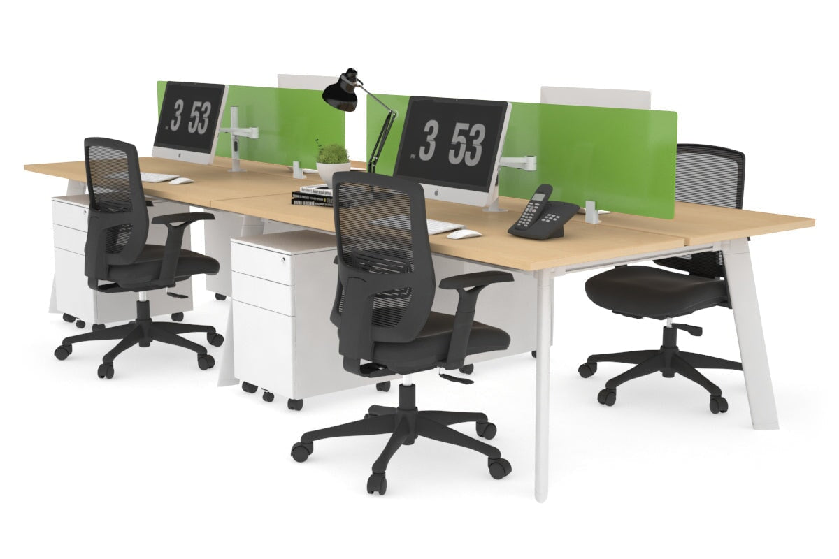 4-Person Workstation with White Frame - 1800L x 700W Office Desk for Collaborative Workspaces | Perfect for Team Projects, Coworking Spaces & Open Office Layouts