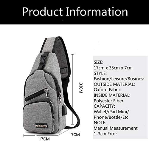 Men's Oxford Shoulder Backpack - Crossbody Sling Bag with USB Charging Port for Urban Travel, Outdoor & Daily Use - Lightweight Casual Chest Bag (Gray) - Perfect for Commuting, Hiking & Weekend Getaways