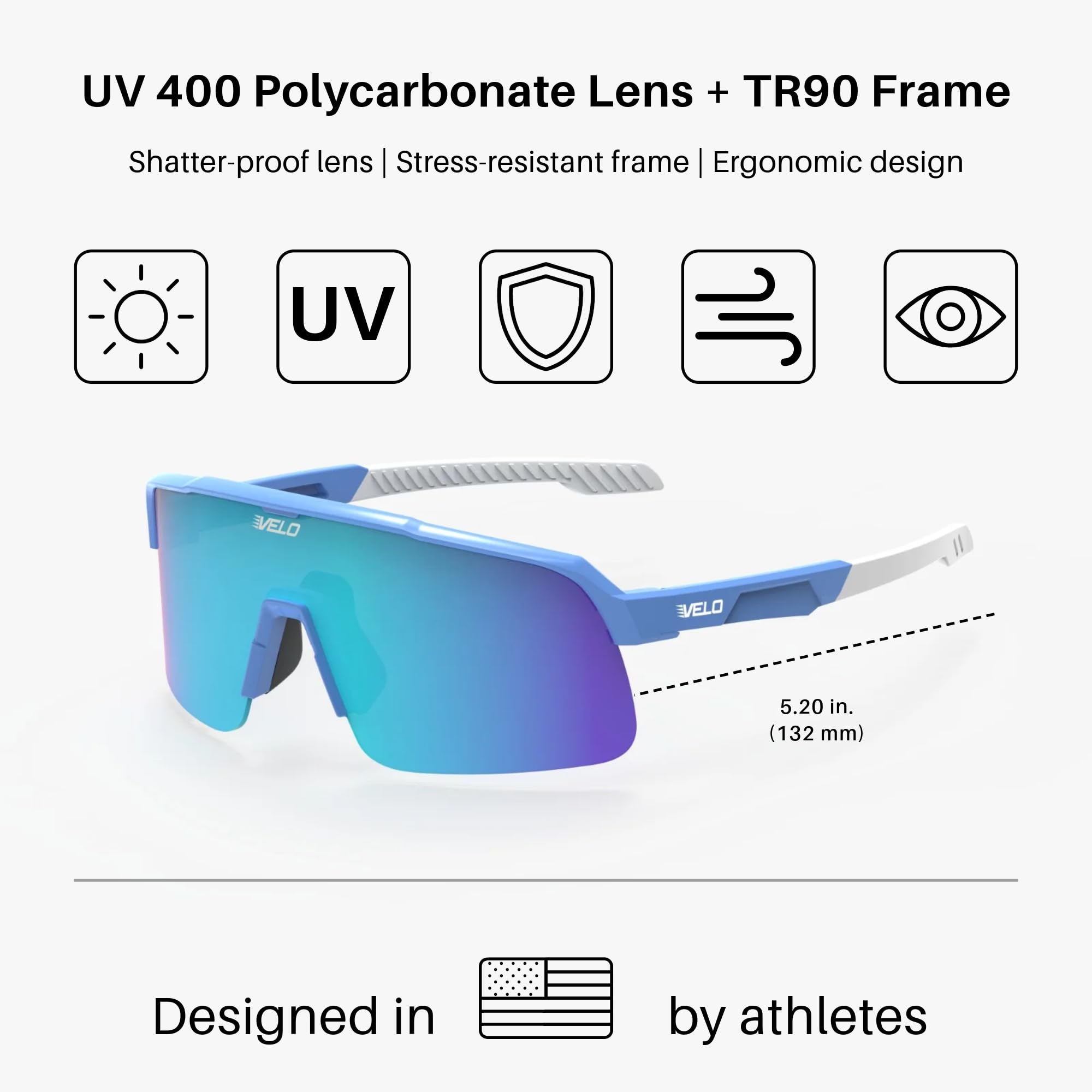 VELO Slider Sports Sunglasses for Men & Women - Polarized UV Protection for Running, Cycling, Hiking & Outdoor Activities