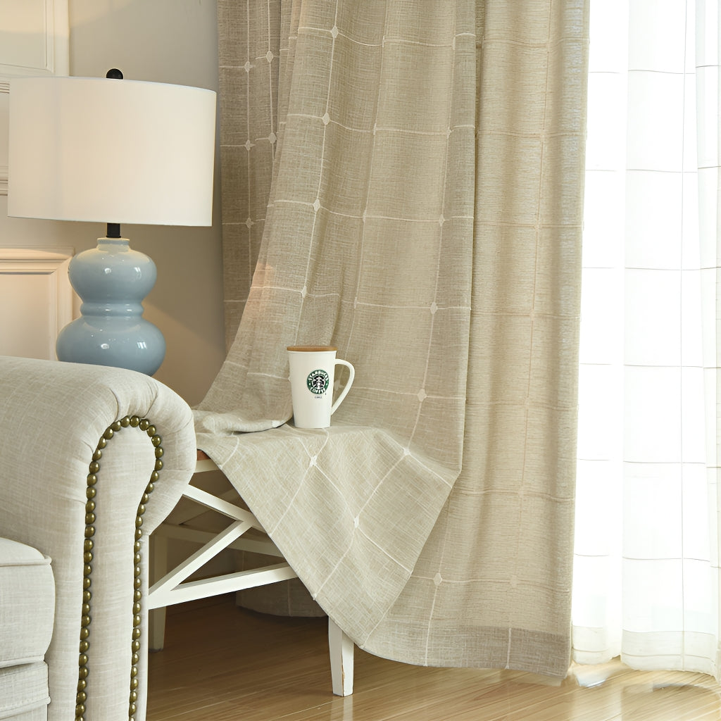 Ryann Geometric Stripe Grommet Sheer Custom Curtains for Living Room & Bedroom - Light Filtering Window Drapes with Modern Design