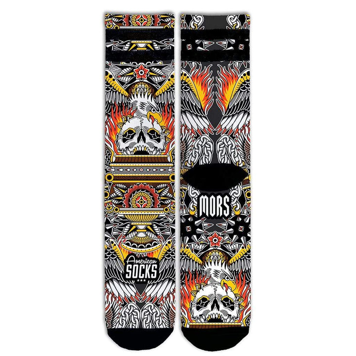 American Flag Socks - Patriotic Mid High Crew Socks with Eagle & Fire Design - Perfect for 4th of July, Veterans Day & Outdoor Activities