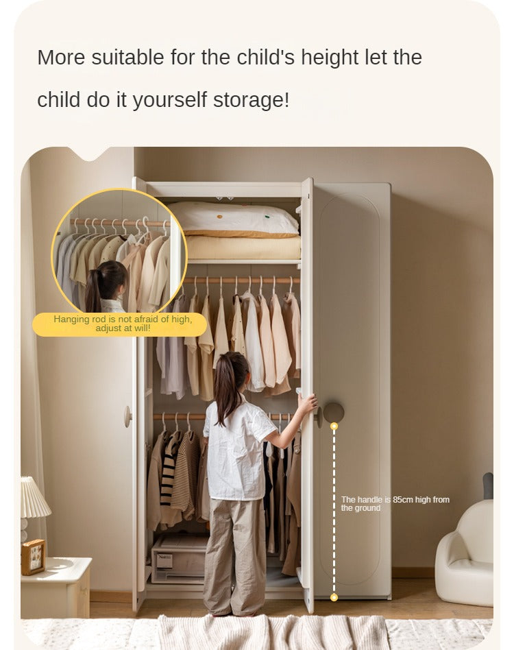 Pine Solid Wood White Cream Children's Wardrobe - Kids Bedroom Storage Organizer for Clothes, Toys & Books - Perfect for Nursery, Bedroom & Playroom Organization