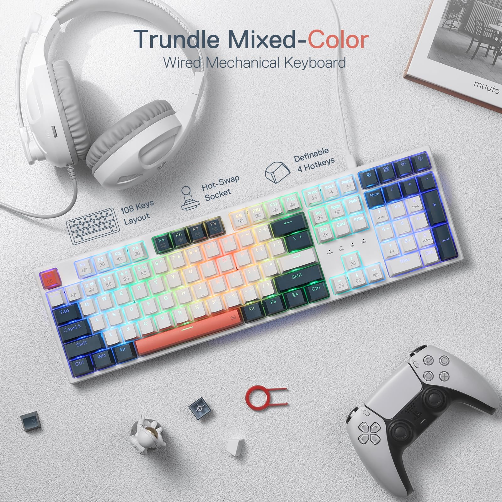 Redragon K668 RGB Mechanical Gaming Keyboard - 104 Keys, Hot-Swappable, Red Switch for PC Gaming