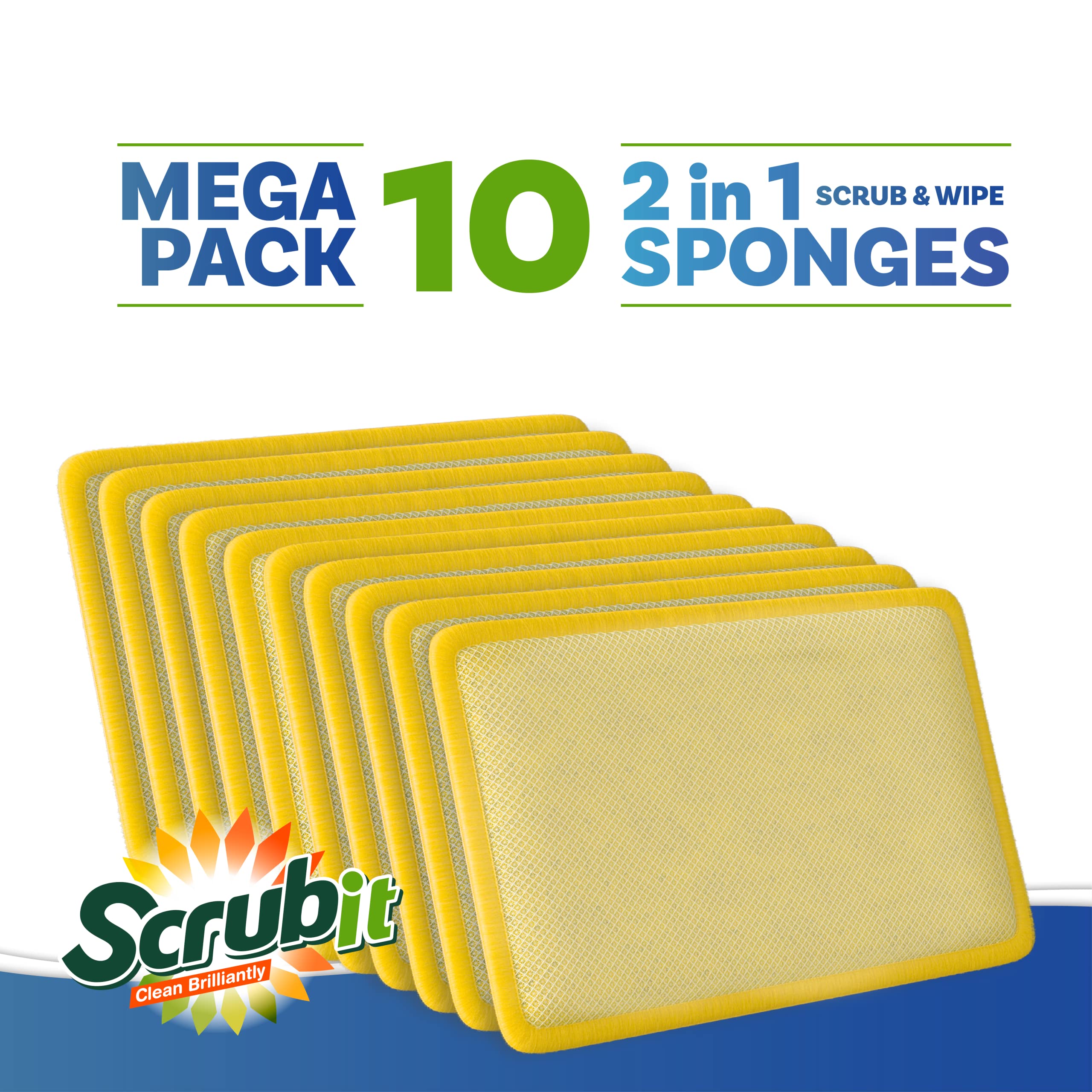 SCRUBIT Dual-Sided Scrub Sponge [10 Pack] - Reusable Kitchen Cleaning Pads for Dishes & Cookware - Perfect for Pots, Pans & Non-Stick Surfaces