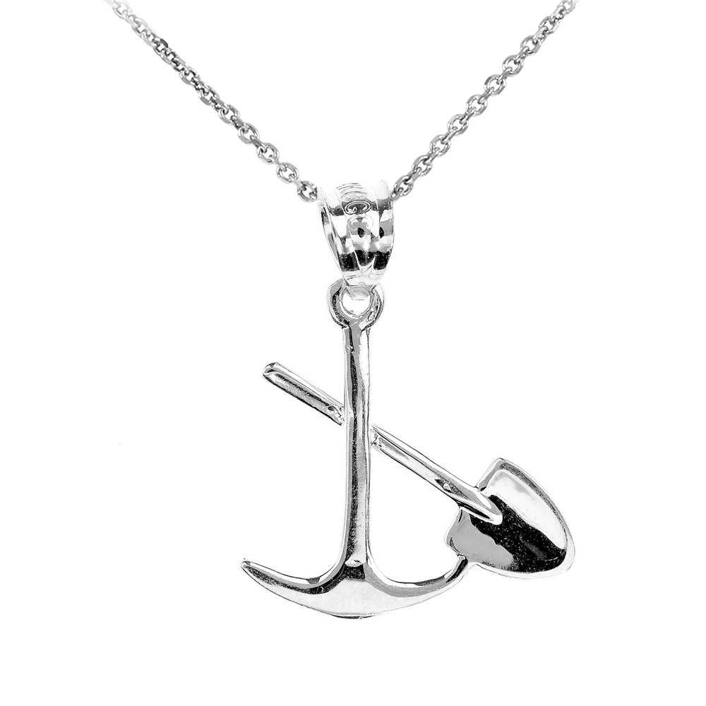 14k White Gold Pick and Shovel Pendant Necklace - Elegant Mining Jewelry for Women, Perfect for Gifts, Anniversaries & Outdoor Adventures