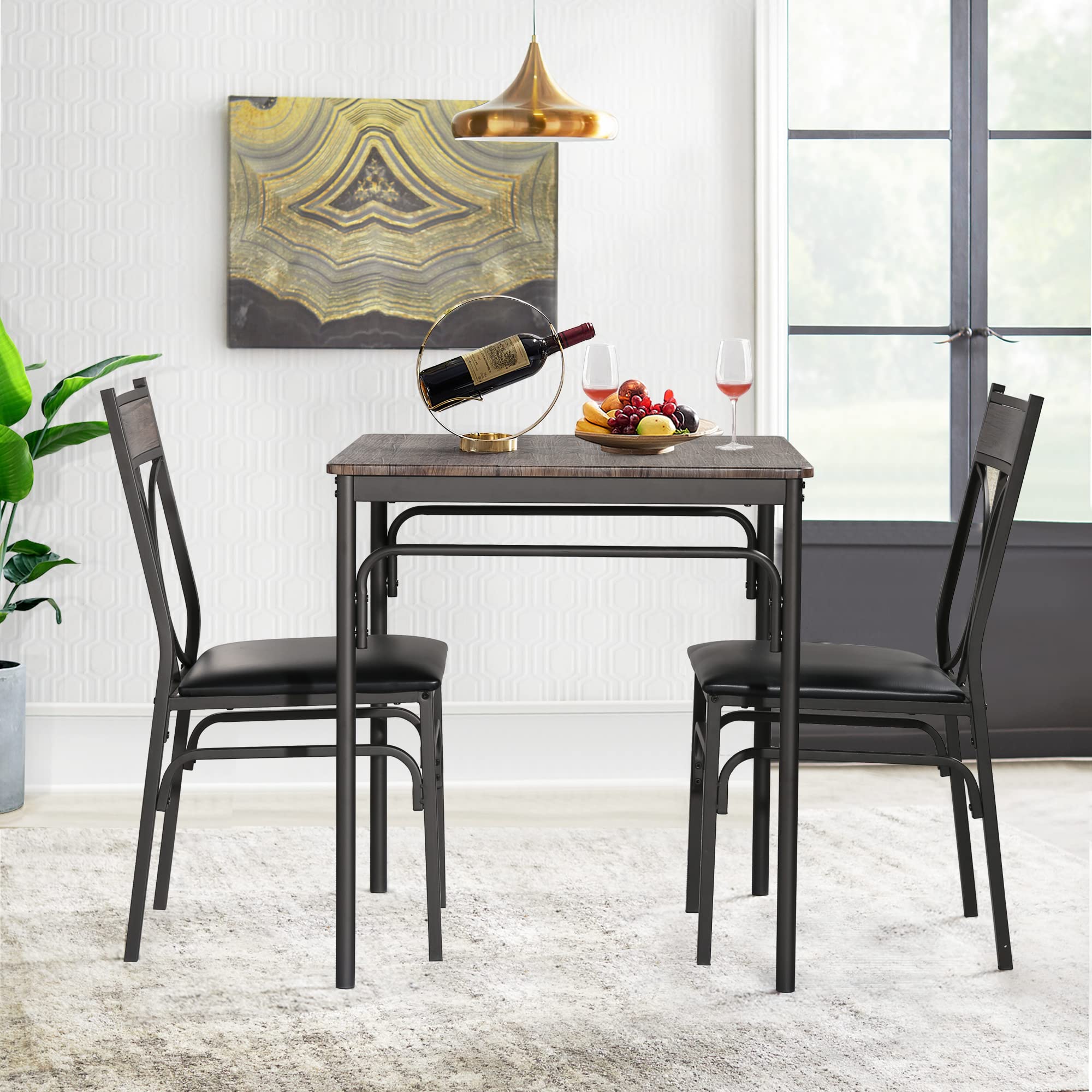 VECELO 3-Piece Dining Table Set with PU Padded Chairs - Compact Kitchen & Apartment Furniture for Small Spaces | Perfect for Breakfast Nook, Studio Apartments & Cozy Dining Areas