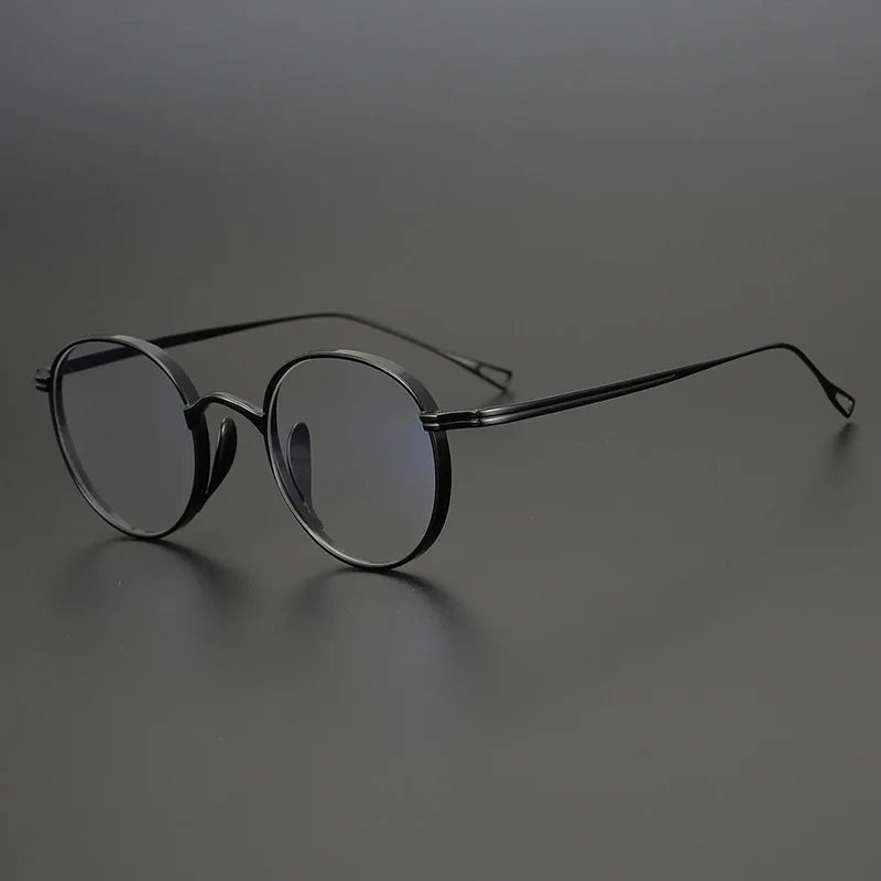 Unisex Black Titanium Flat Top Round Full Rim Eyeglasses 55113 - Stylish & Durable for Work, Reading & Everyday Wear
