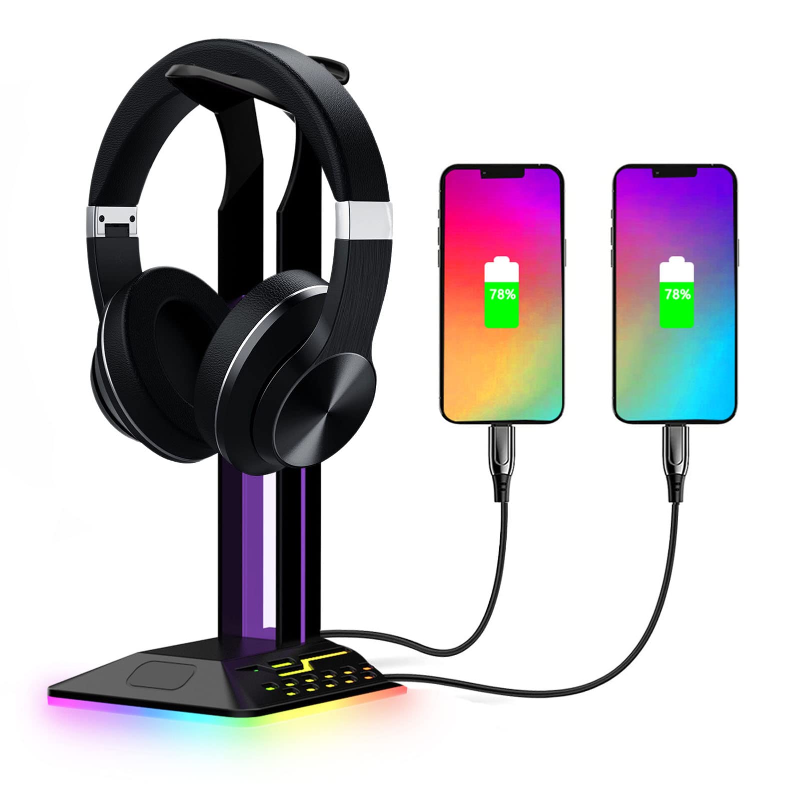RGB Gaming Headphone Stand with 2 USB Ports - Multifunctional Headset Holder & Display Rack for PC, PS5, Xbox - Perfect for Gaming Setup & Office Organization