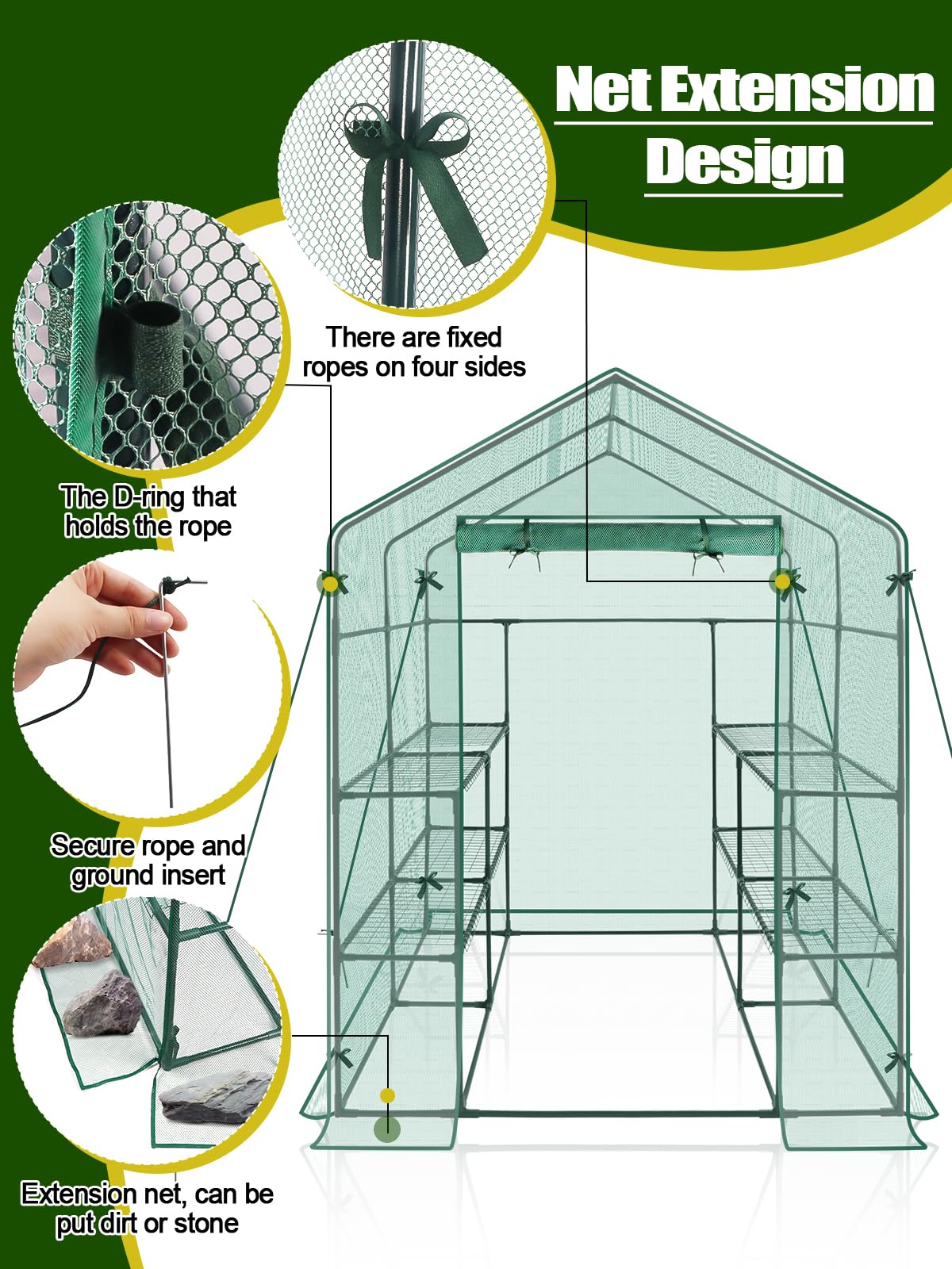 2 in 1 Portable Walk-in Greenhouse with 2 Protective Nets - 7FT Large Outdoor Garden Greenhouse for Winter & Summer Plants | Heavy Duty Greenhouse with Door | Perfect for Seed Starting, Plant Protection & Year-Round Gardening