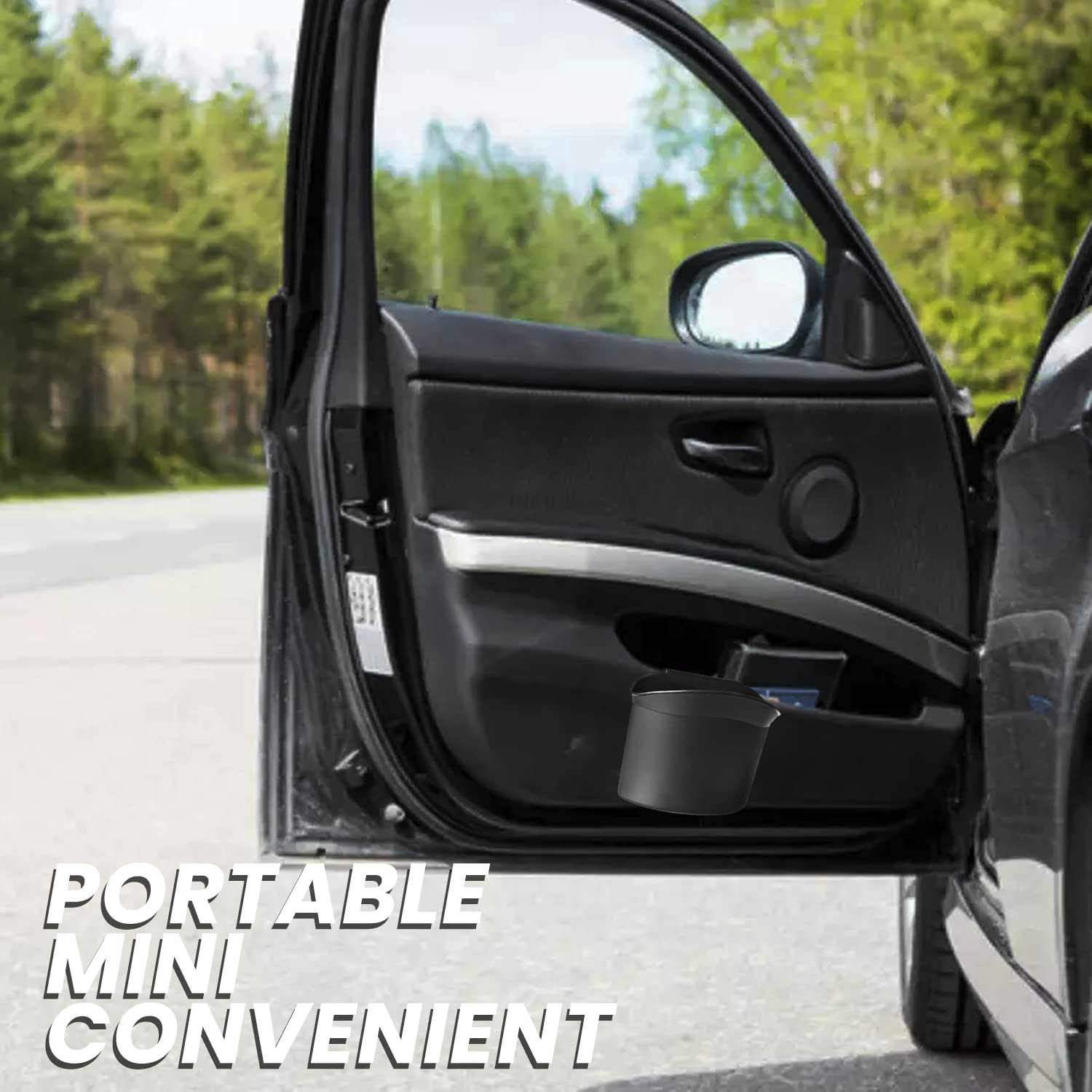 Premium Portable Hanging Car Trash Can - Leakproof Mini Garbage Bin for Vehicle, Office & Home Use - Ideal for Road Trips, Commuting & Workspace Organization (Black)