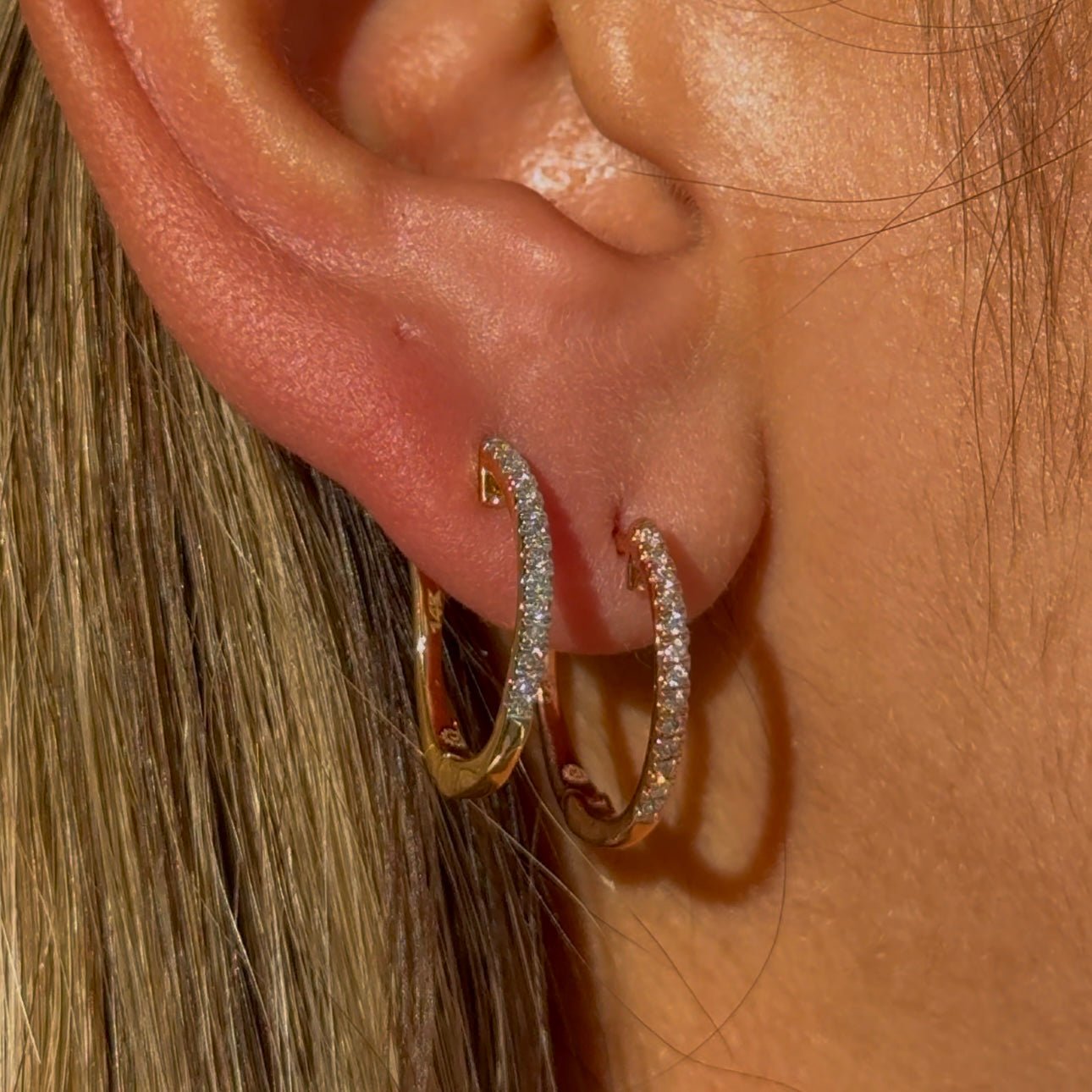 14K Yellow Gold Diamond Hoop Earrings for Women - Dainty Everyday Stud Earrings for Work, Date Night & Special Occasions