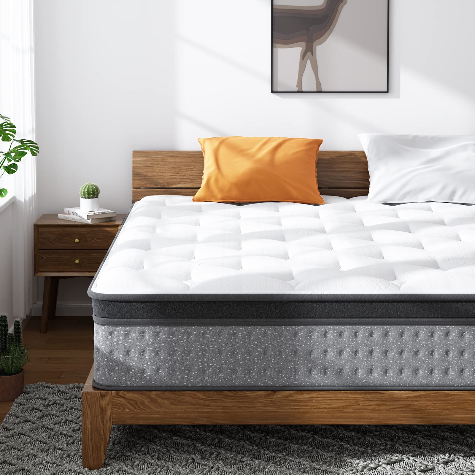 REGOSS 10 Inch Twin Hybrid Mattress in a Box - Plush Pillow Top, Motion Isolation Foam & Pocket Coils, Medium Firm Support for Pressure Relief - Perfect for Guest Rooms, Kids' Beds & Small Spaces (Grey)