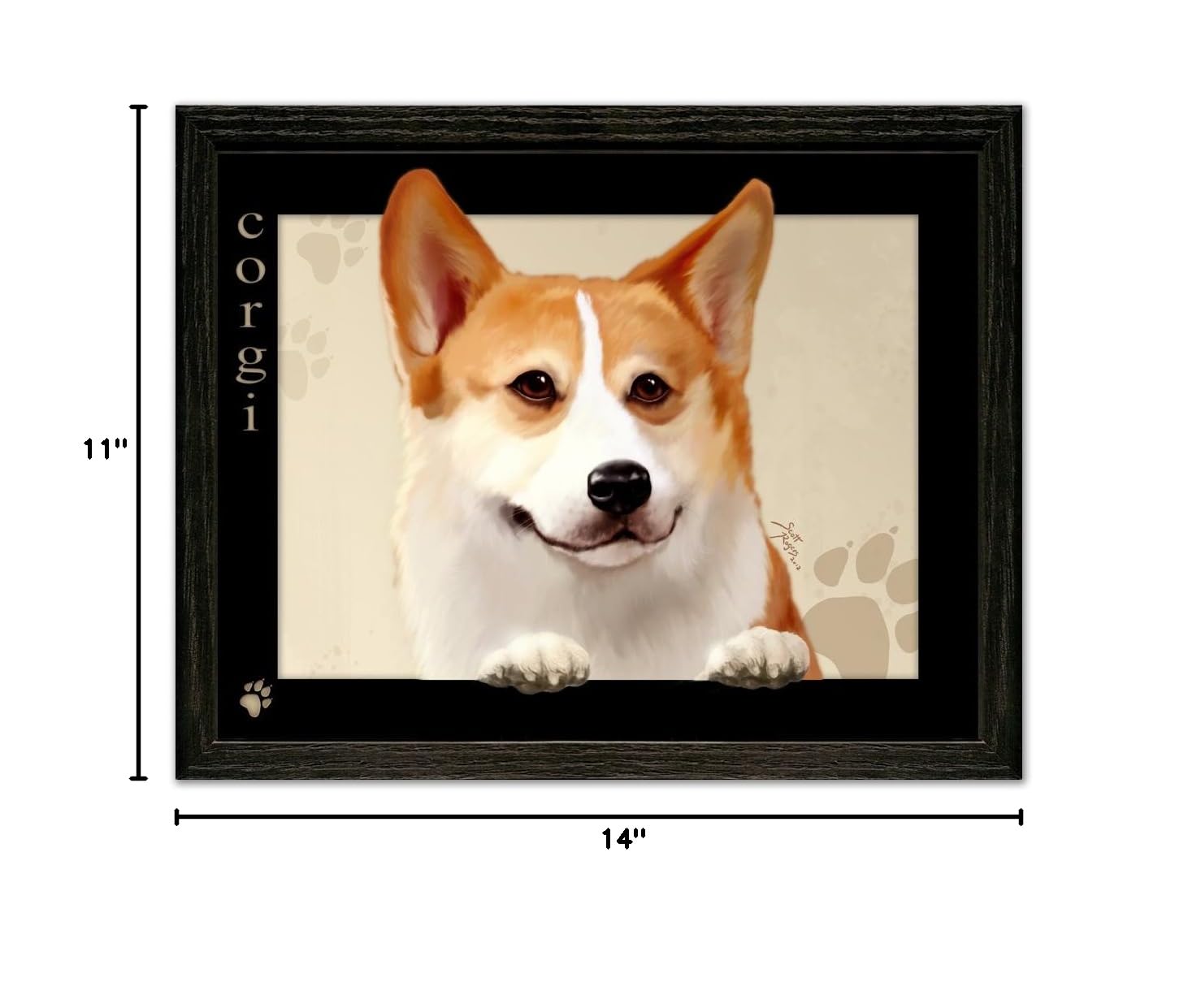 Scott Rogers 'Paws on the Picture Frame' 13x10 Inch Framed Corgi Dog Art Print - Perfect for Pet Lovers Home Decor & Living Room Wall Art