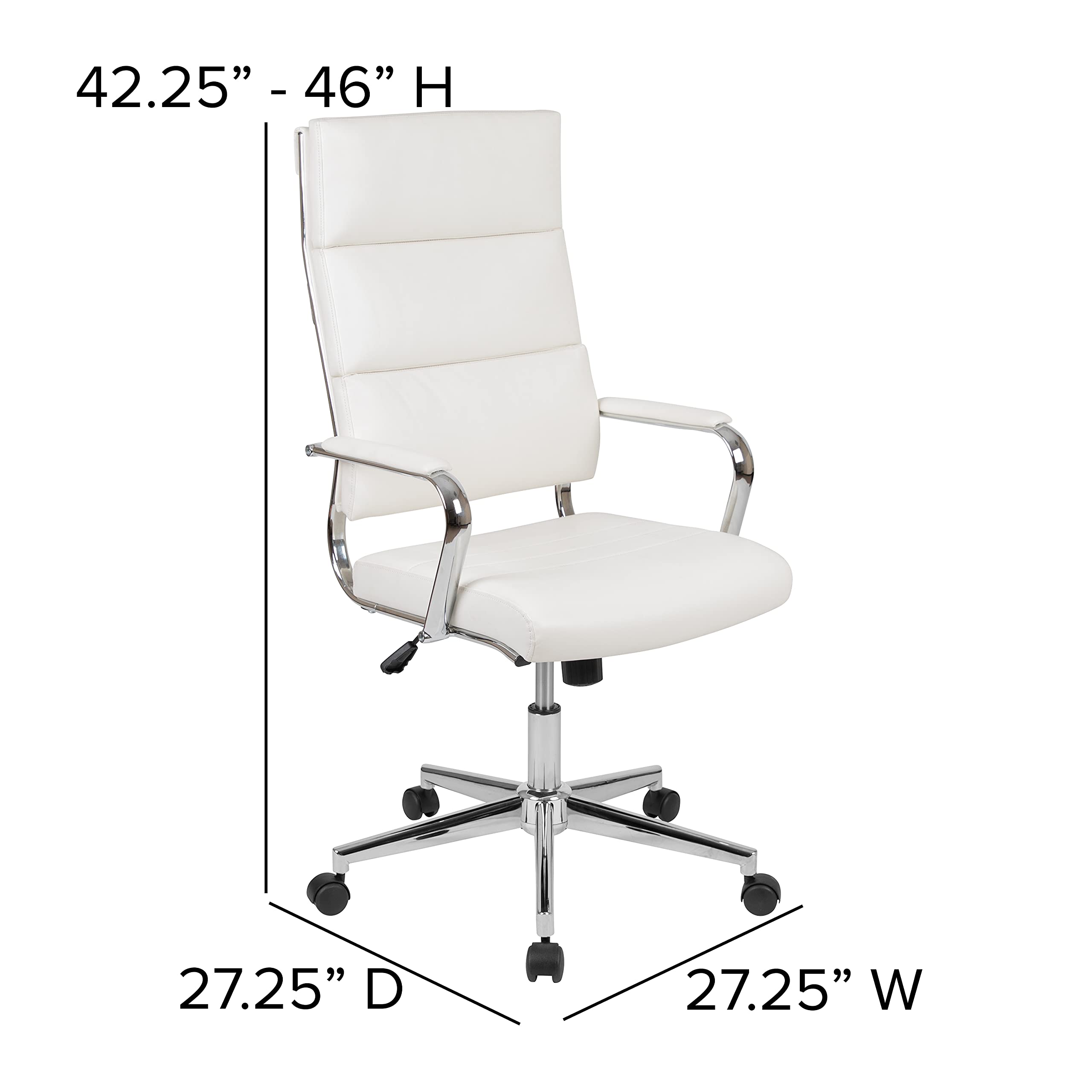 EMMA + OLIVER High Back White LeatherSoft Contemporary Panel Executive Swivel Office Chair - Ergonomic Desk Chair for Home & Office Workspace - Perfect for Long Hours of Sitting, Computer Work, and Video Conferencing