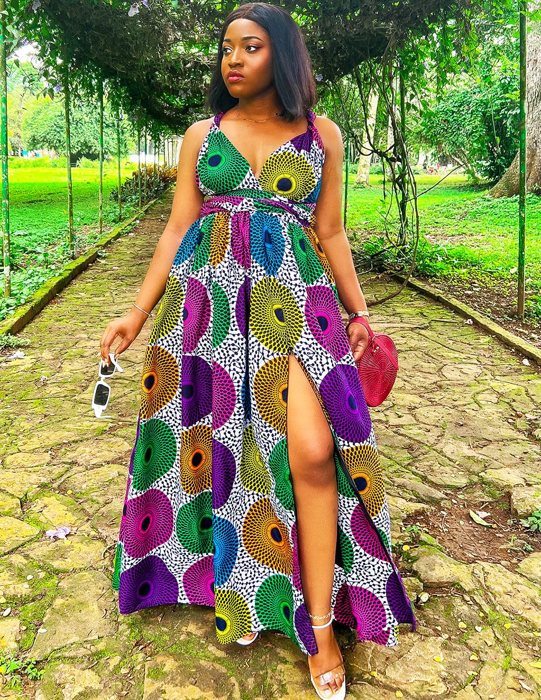 SHENBOLEN Women's African Print Maxi Dress - Dashiki Long Sleeve Boho Dress for Summer, Beach, Party & Special Occasions