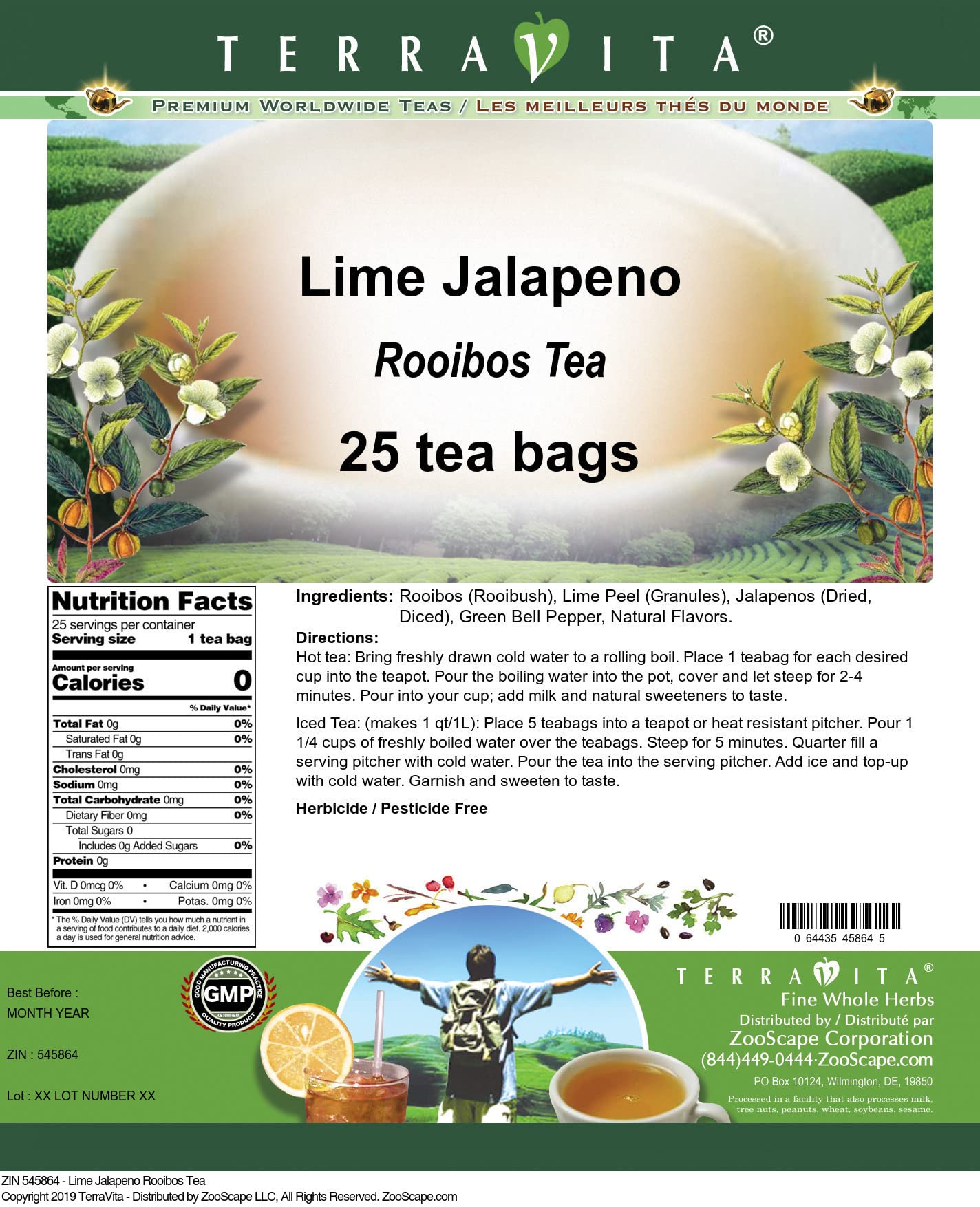 Organic Lime Jalapeno Rooibos Tea Bags - 25 Count | Caffeine-Free Herbal Tea | ZIN 545864 | Perfect for Relaxation, Detox & Immune Support