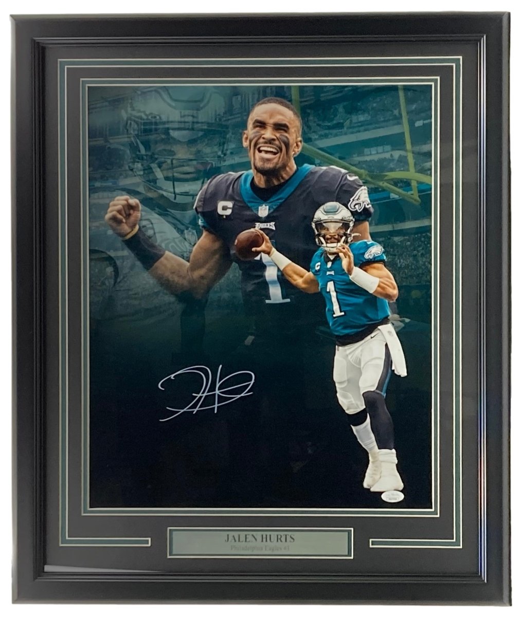 Jalen Hurts Autographed Framed 16x20 Philadelphia Eagles Football Memorabilia - Signed Throw Collage Photo with JSA COA - Perfect for Eagles Fans, Sports Collectors, and Man Cave Decor