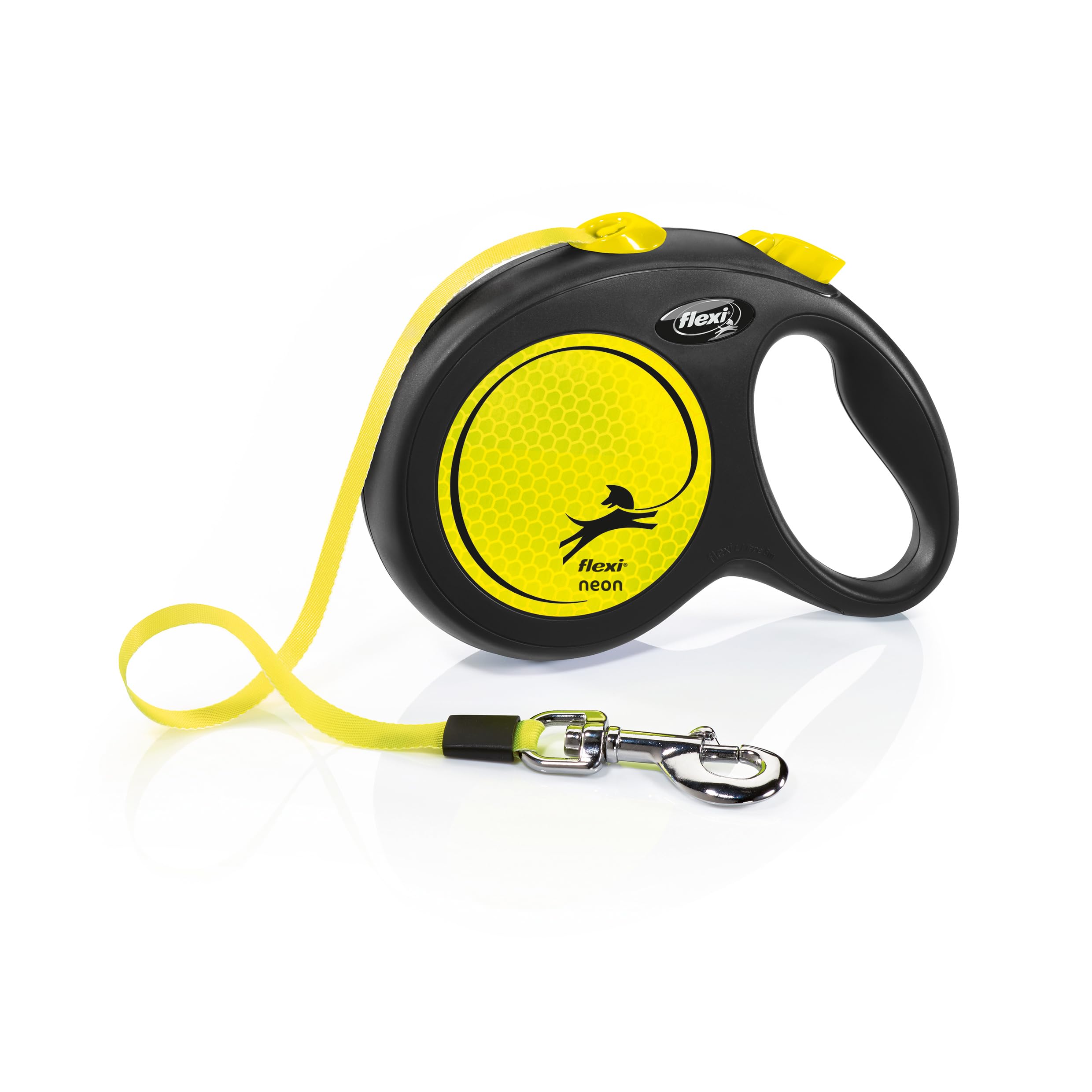 Flexi Neon Retractable Dog Leash - 16ft Large Tape Leash with Reflective Black/Neon Design for Medium to Large Dogs | Perfect for Night Walks, Jogging & Outdoor Adventures